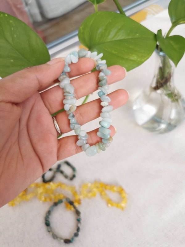 Bracelet Amazonite, Bracelet chips, amazonite, pierre, cristaux, Yoga, méditation spiritualité, Sadhana Nepal