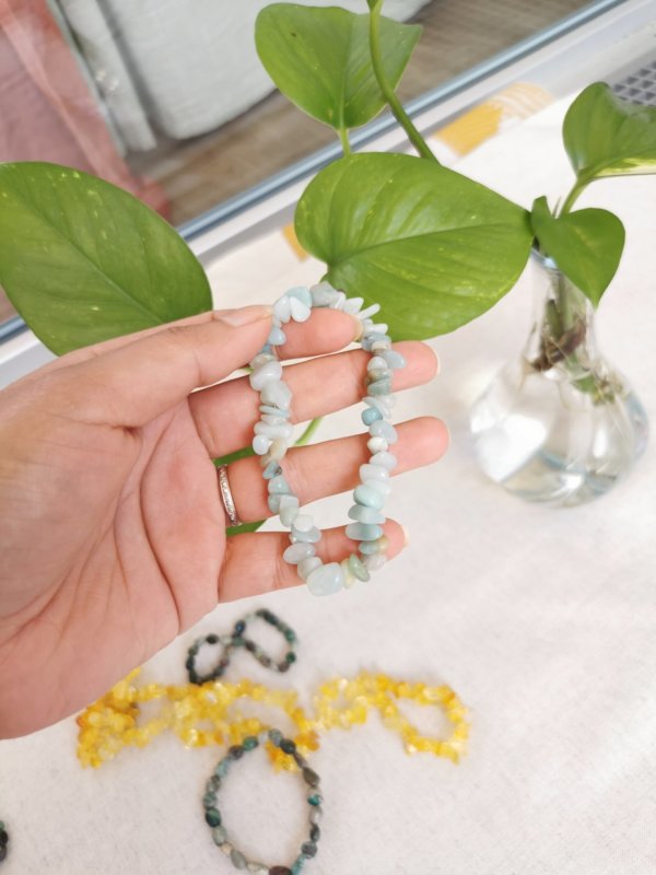 Bracelet Amazonite, Bracelet chips, amazonite, pierre, cristaux, Yoga, méditation spiritualité, Sadhana Nepal