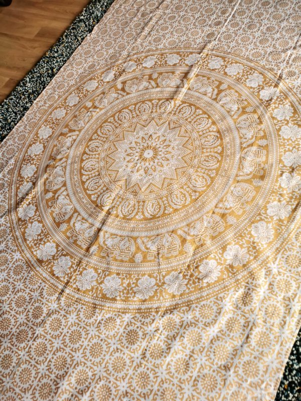 Tapisserie murale mandala doré, tapisserie en coton, yoga, méditation, tapisserie déco, Sadhana nepal