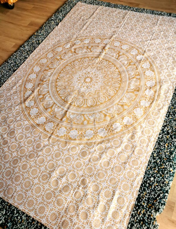 Tapisserie murale mandala doré, tapisserie en coton, yoga, méditation, tapisserie déco, Sadhana nepal