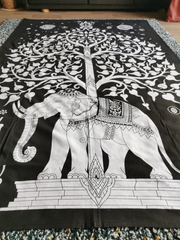 Tapisserie murale noire éléphant, tapisserie murale, tapisseriee, Yoga, méditation, Sadhana Nepal