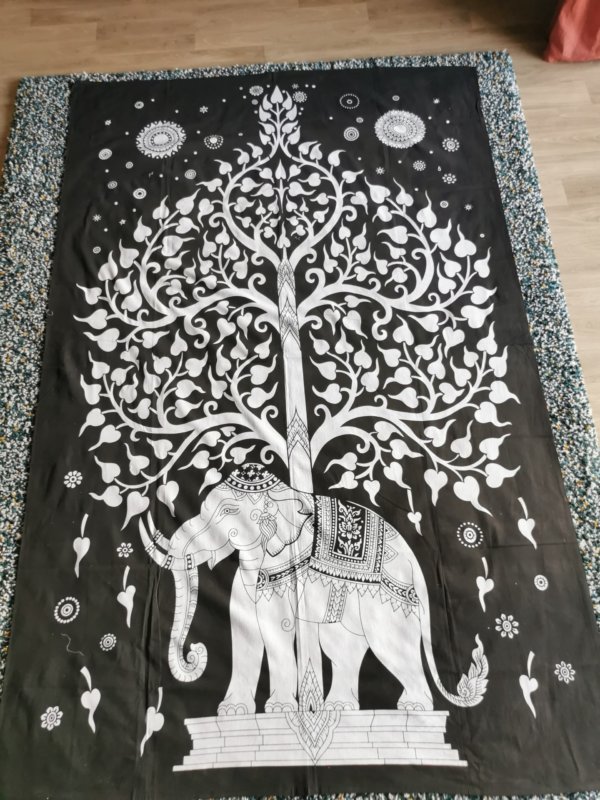 Tapisserie murale noire éléphant, tapisserie murale, tapisseriee, Yoga, méditation, Sadhana Nepal