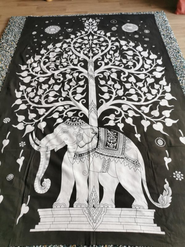 Tapisserie murale noire éléphant, tapisserie murale, tapisseriee, Yoga, méditation, Sadhana Nepal