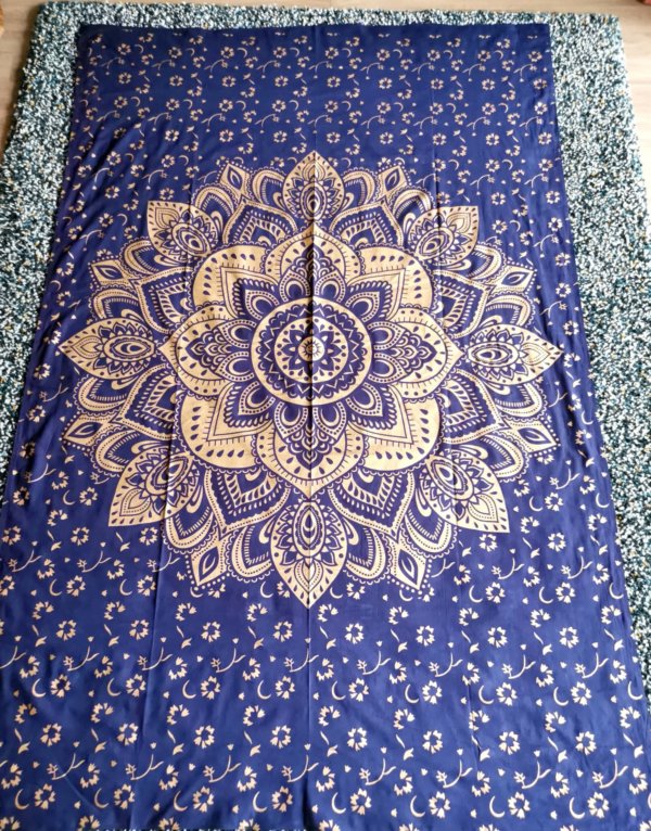 Tapisserie murrale lotus bleu, mandala , tapisserie murale, tapisserie, tapestry mandala, Sadhana nepal, yoga, méditation, déco, boho