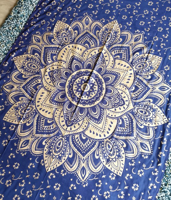 Tapisserie murrale lotus bleu, mandala , tapisserie murale, tapisserie, tapestry mandala, Sadhana nepal, yoga, méditation, déco, boho