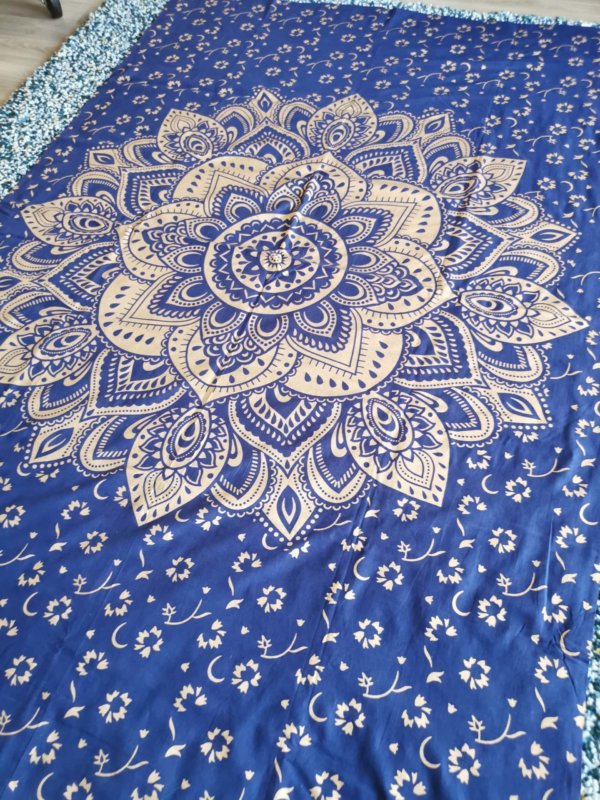 Tapisserie murrale lotus bleu, mandala , tapisserie murale, tapisserie, tapestry mandala, Sadhana nepal, yoga, méditation, déco, boho