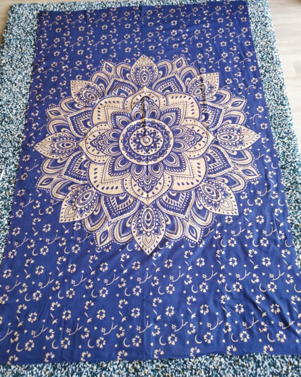 Tapisserie murrale lotus bleu, mandala , tapisserie murale, tapisserie, tapestry mandala, Sadhana nepal, yoga, méditation, déco, boho
