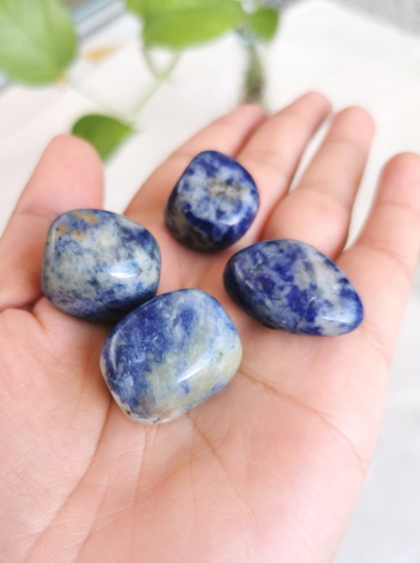 Sodalite roulée , pierre roulée, lithothérapie, pierres naturelles, pierres , sodalite, spiritualité, méditation, yoga , sadhananepal